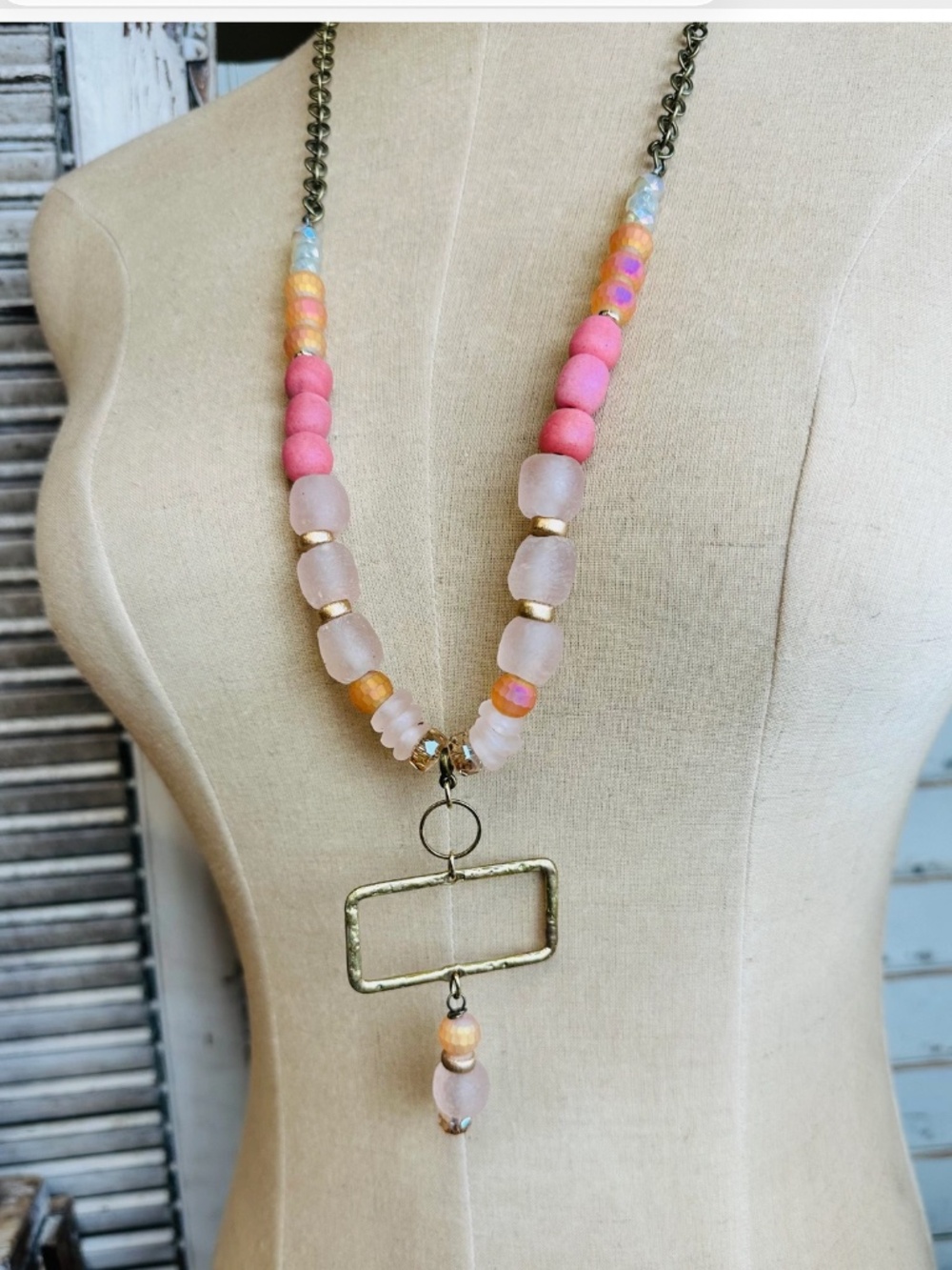 BOHO GYPSY BLUSHING SORBET SEAGLASS NECKLACE